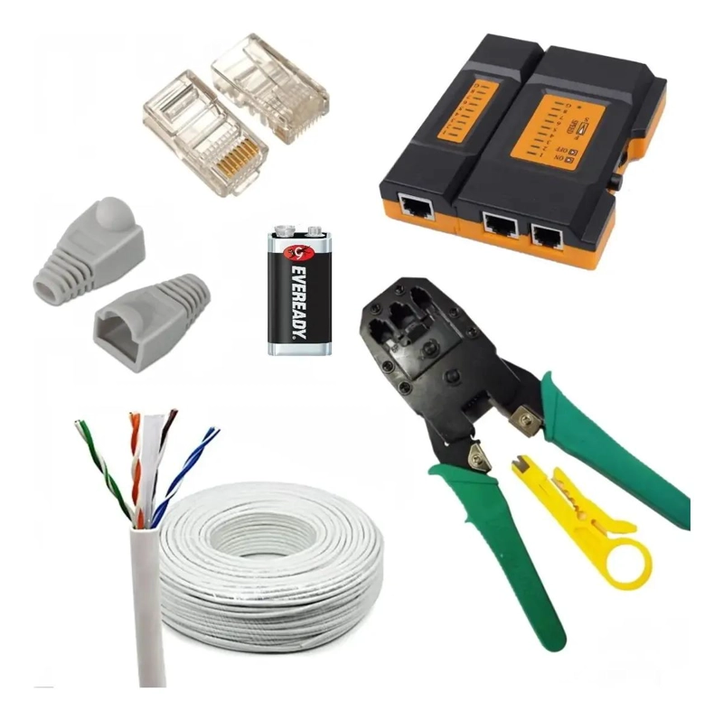 KIT CRIMPEADORA RJ45 CON CABLE CAT 6 Y TESTER - 1