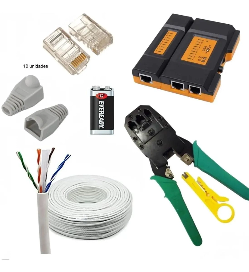 KIT CRIMPEADORA RJ45 CON CABLE CAT 6 Y TESTER - 2