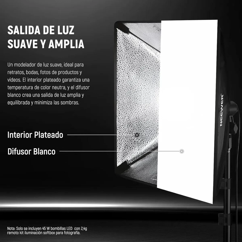KIT ILUMINACION SOFTBOX LED 45W 60CM CON CONTROL REMOTO - 4