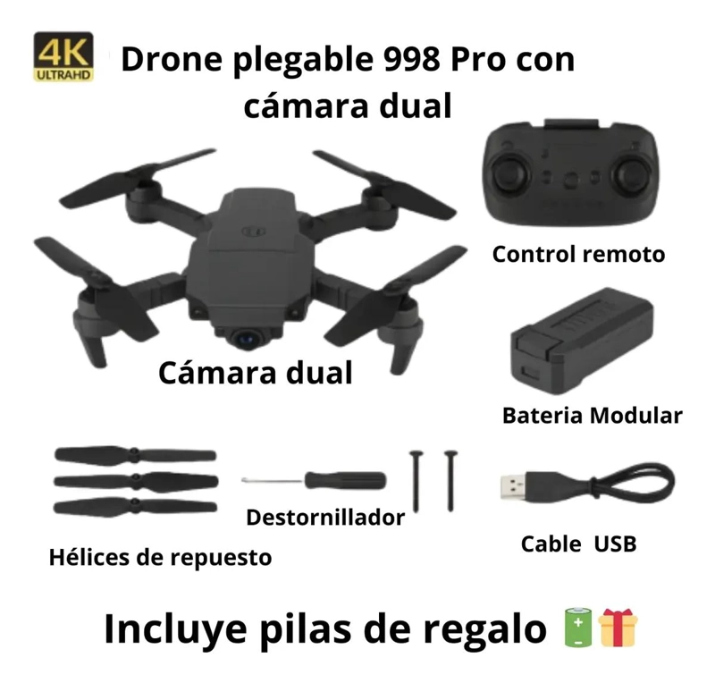 MINI DRONE PLEGABLE CON CAMARA 4K DUAL Y CONTROL WIFI - 3