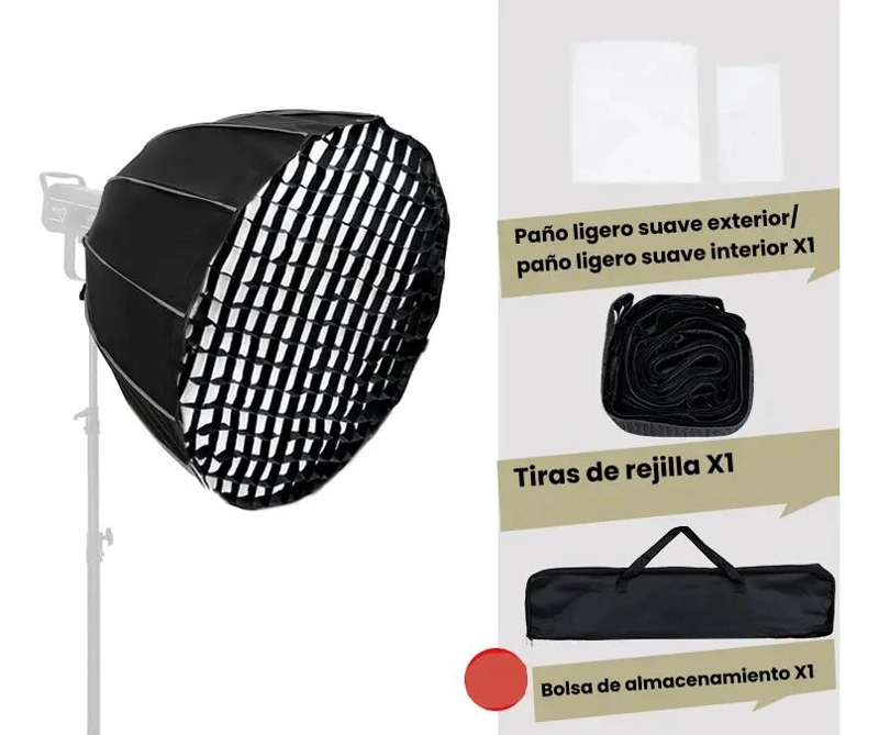 SOFTBOX PARABOLICO 65CM CON GRILLA PARA FOTOGRAFIA Y VIDE - 2