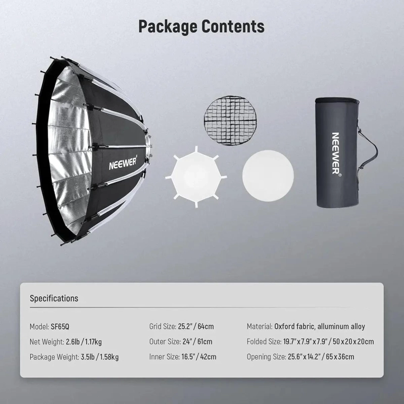 SOFTBOX PARABOLICO 65 CM CON LIBERACION RAPIDA Y GRID - 3