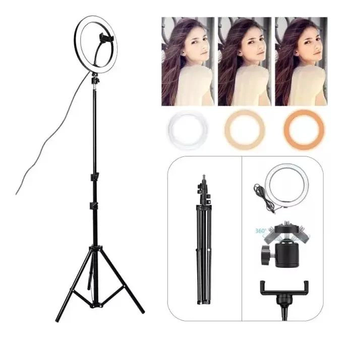 ARO DE LUZ 26 CM CON TRIPODE 2 M Y 3 CLIMAS DE LUZ - 5