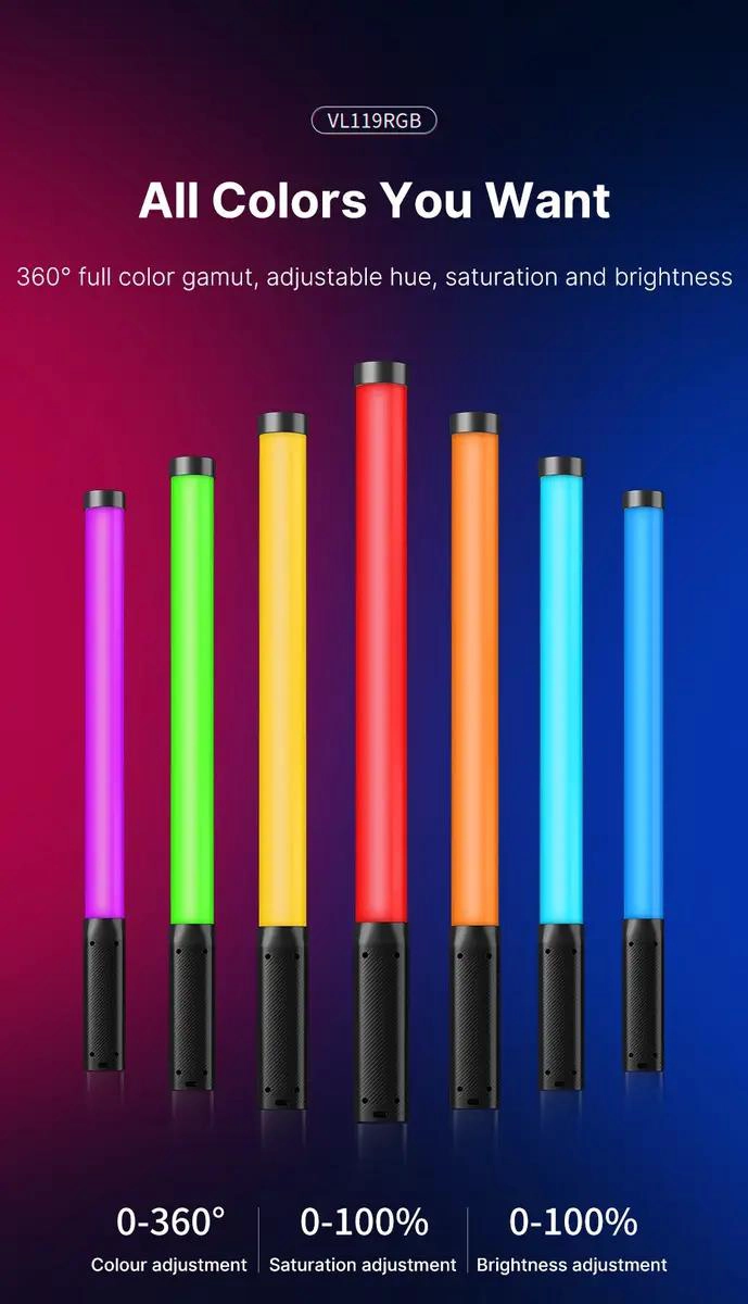 BASTON DE LUZ LED RGB CON TEMPERATURA AJUSTABLE 2500K - 4