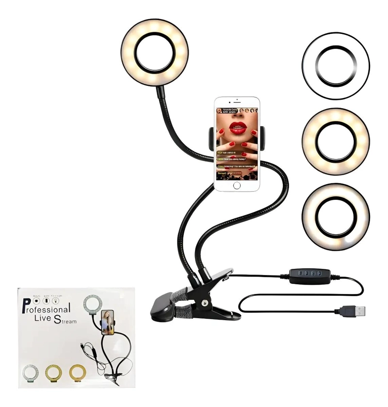 ARO DE LUZ LED FLEXIBLE CON SOPORTE PARA CELULAR - 2