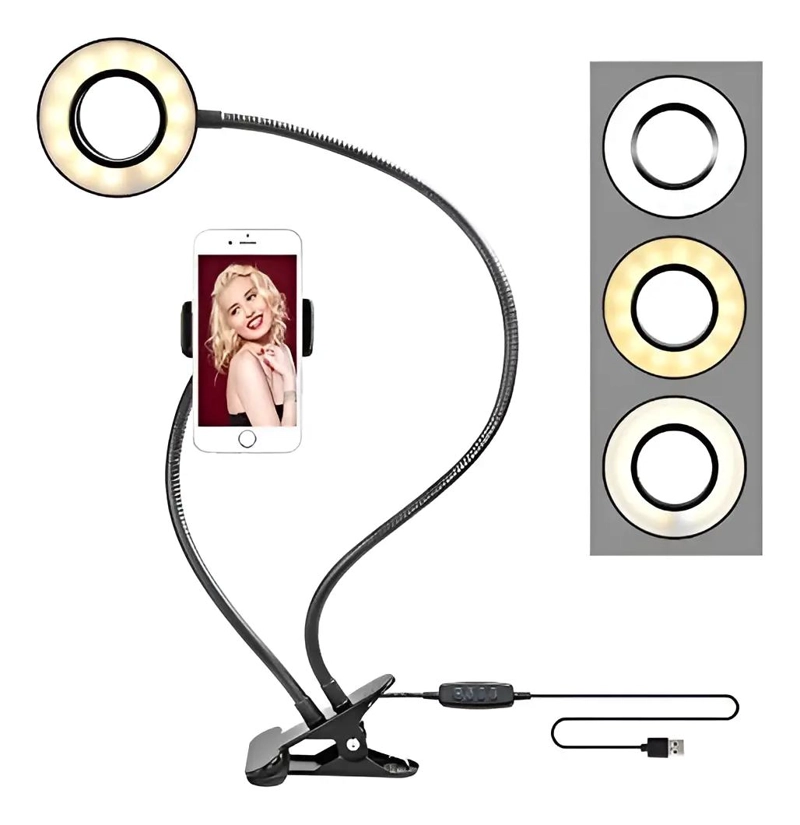 ARO DE LUZ LED FLEXIBLE CON SOPORTE PARA CELULAR - 3