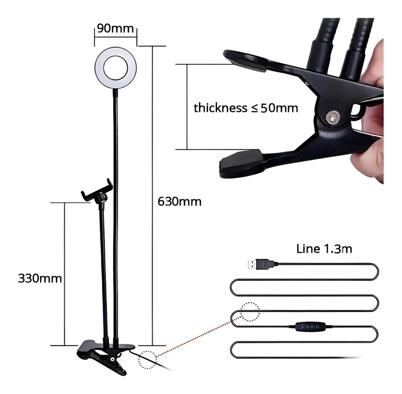 ARO DE LUZ LED FLEXIBLE CON SOPORTE PARA CELULAR - 4
