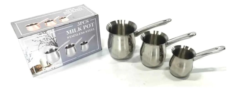 SET 3 OLLAS LECHERAS ACERO INOXIDABLE PARA CAFE  Y TE - 2