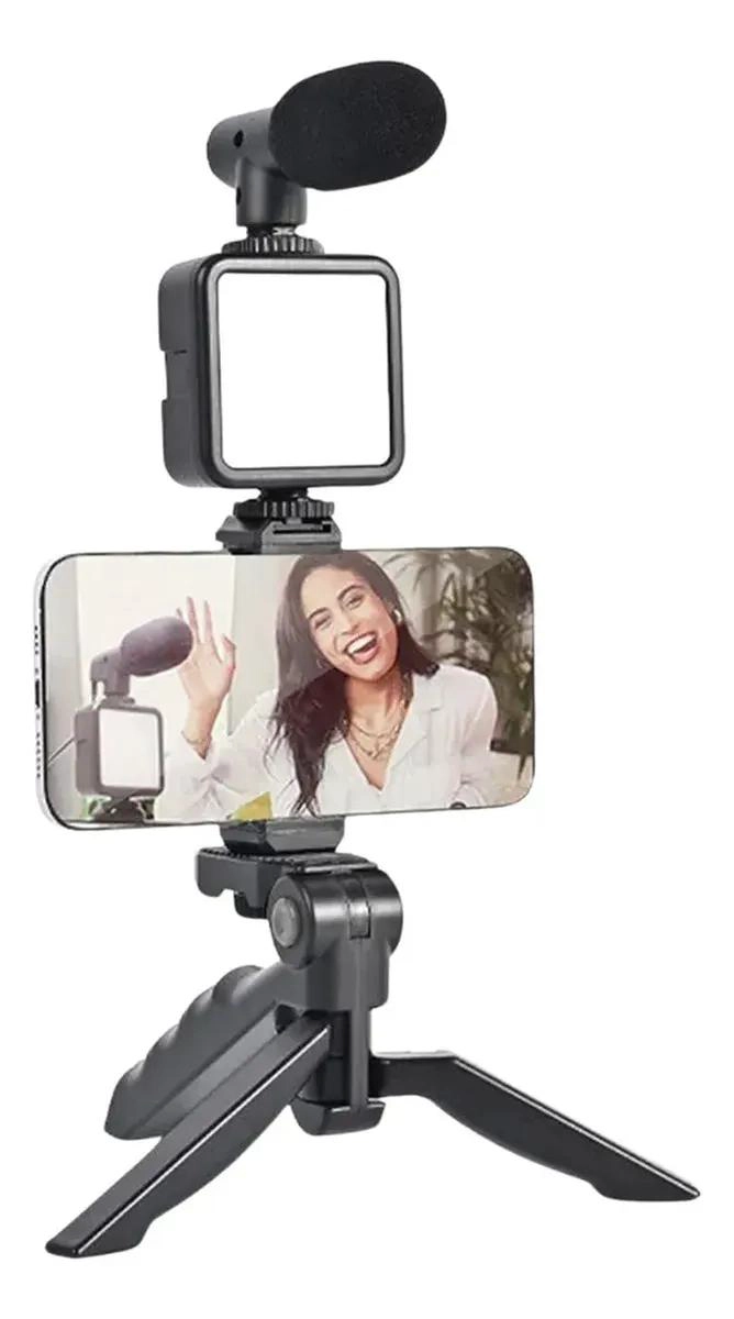 SOPORTE ESTABILIZADOR PARA CELULAR CON MICROFONO Y LUZ - 1