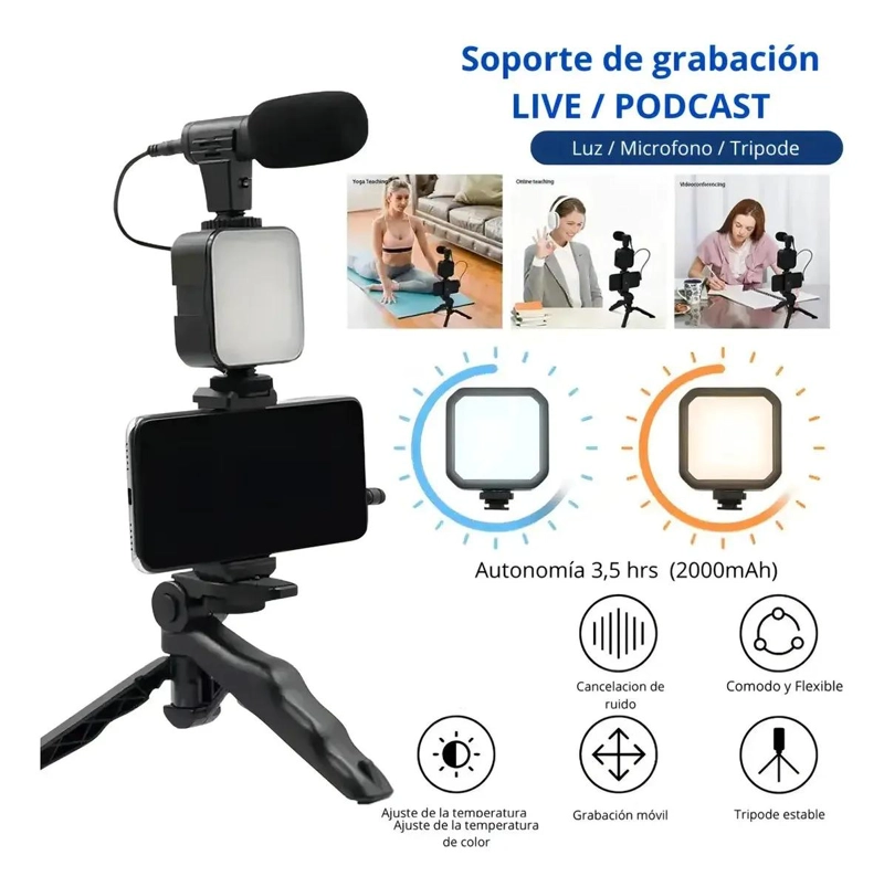 SOPORTE ESTABILIZADOR PARA CELULAR CON MICROFONO Y LUZ - 2