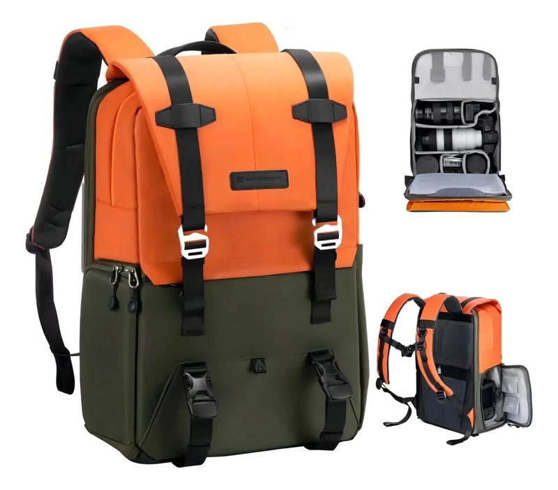 MOCHILA PARA FOTOGRAFIA 20L CON COMPARTIMIENTO NARANJA - 2