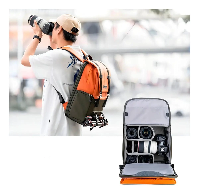 MOCHILA PARA FOTOGRAFIA 20L CON COMPARTIMIENTO NARANJA - 3