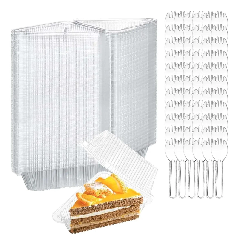 ENVASES TRIANGULARES PARA TORTA CON TENEDOR 13.4X10.4X7.5 - 1