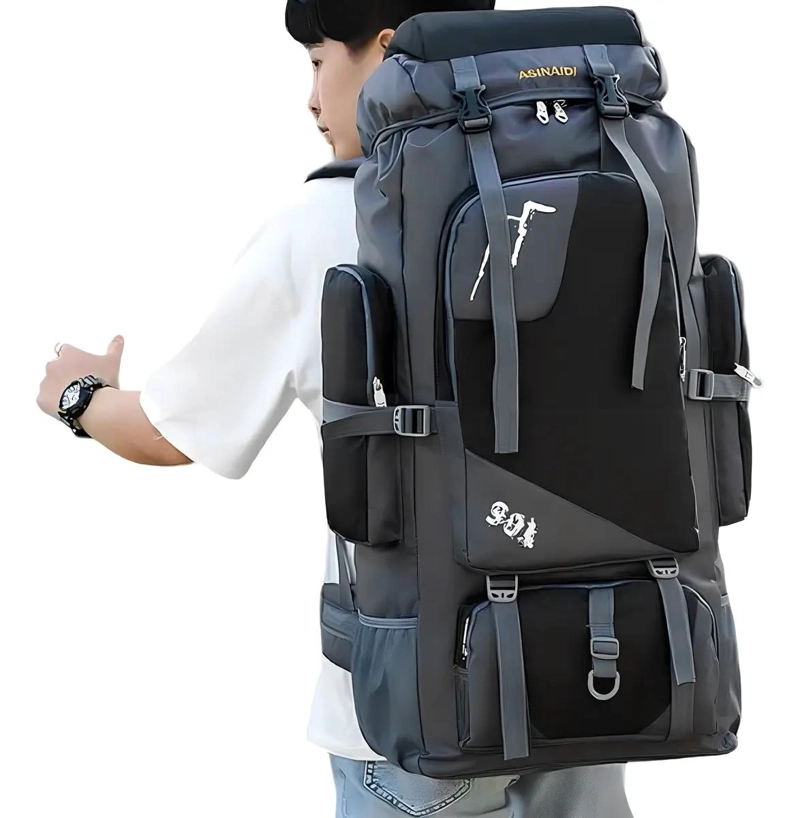 MOCHILA DE VIAJE 90L NEGRA CON COMPARTIMENTO PARA CAMARA - 1