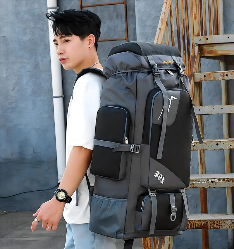 MOCHILA DE VIAJE 90L NEGRA CON COMPARTIMENTO PARA CAMARA - 2