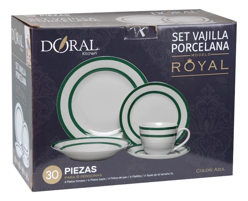 VAJILLA DE PORCELANA 30 PIEZAS DISEÑO ROYAL DORAL - 1