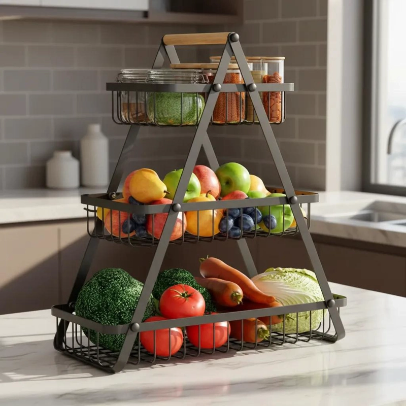 ORGANIZADOR MULTIUSO 3 NIVELES NEGRO PARA FRUTAS Y VEGETA - 3