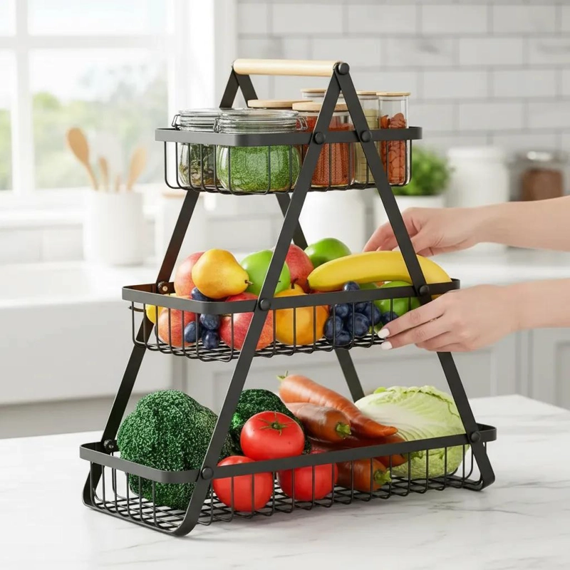 ORGANIZADOR MULTIUSO 3 NIVELES NEGRO PARA FRUTAS Y VEGETA - 4