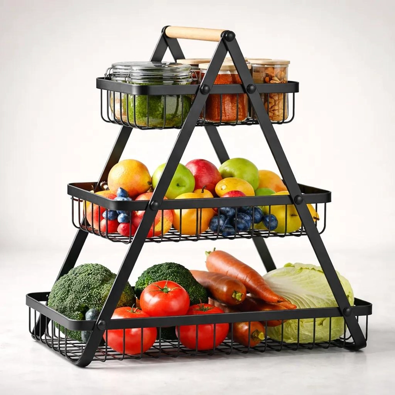 ORGANIZADOR MULTIUSO 3 NIVELES NEGRO PARA FRUTAS Y VEGETA - 5