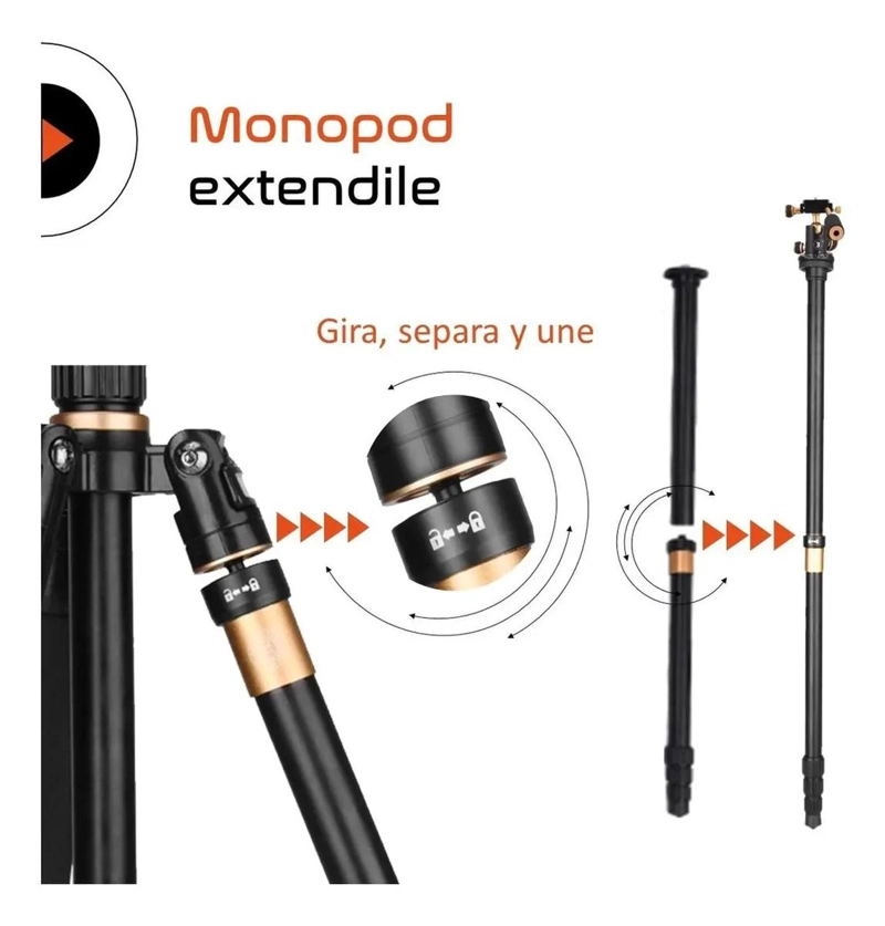 TRIPODE PROFESIONAL PARA CAMARA Y CELULAR 1.6M MONOPOD - 4