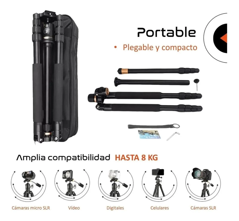 TRIPODE PROFESIONAL PARA CAMARA Y CELULAR 1.6M MONOPOD - 5