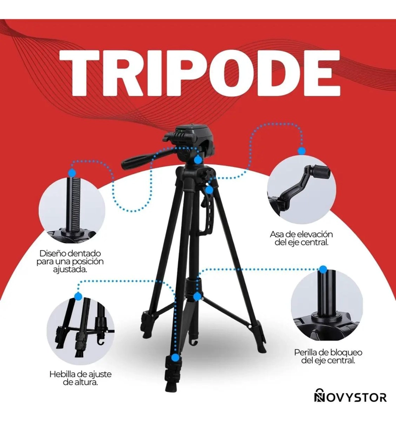 TRIPODE PROFESIONAL PARA CAMARA Y CELULAR COLOR NEGRO - 3