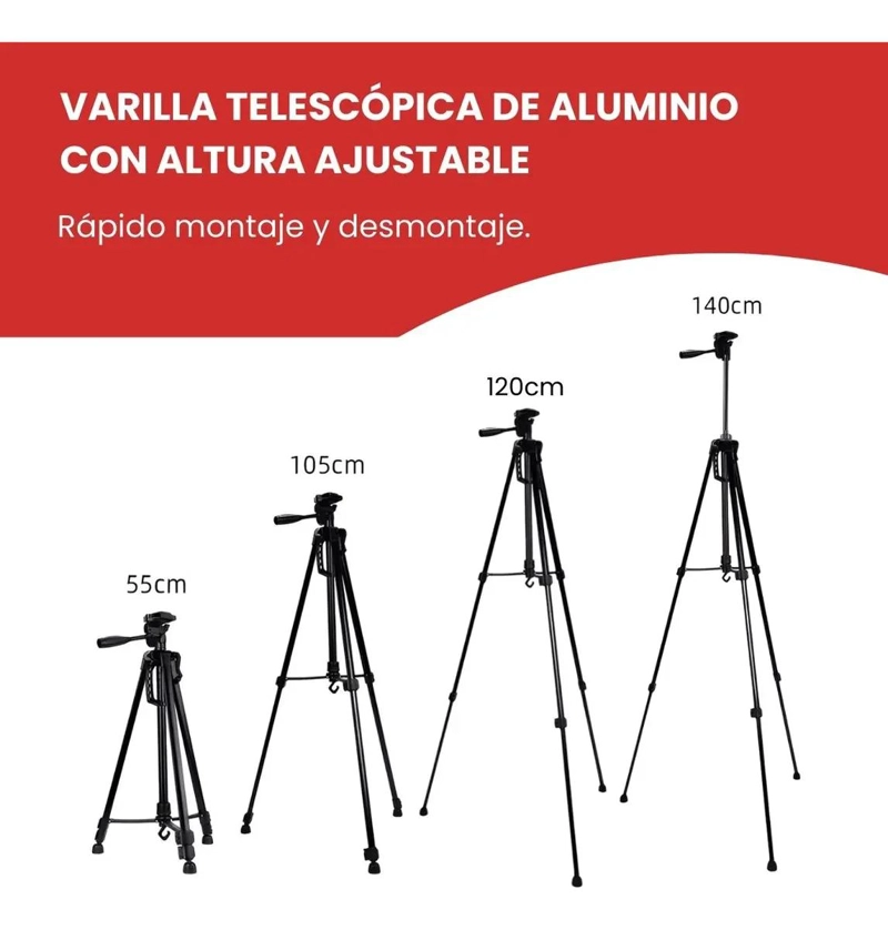 TRIPODE PROFESIONAL PARA CAMARA Y CELULAR COLOR NEGRO - 4
