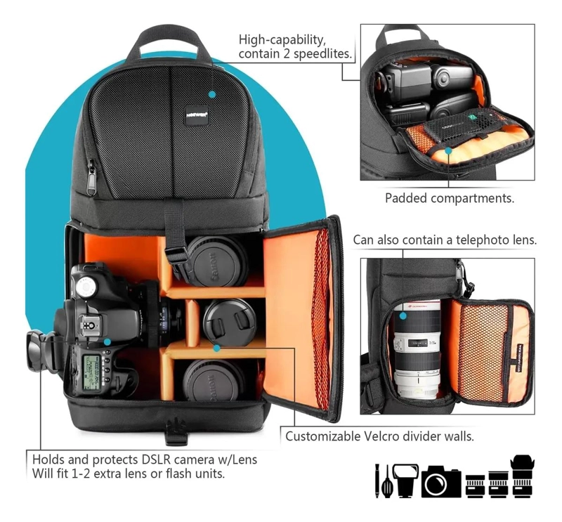 MOCHILA BANDOLERA PARA CAMARA COLOR NARANJA - 3