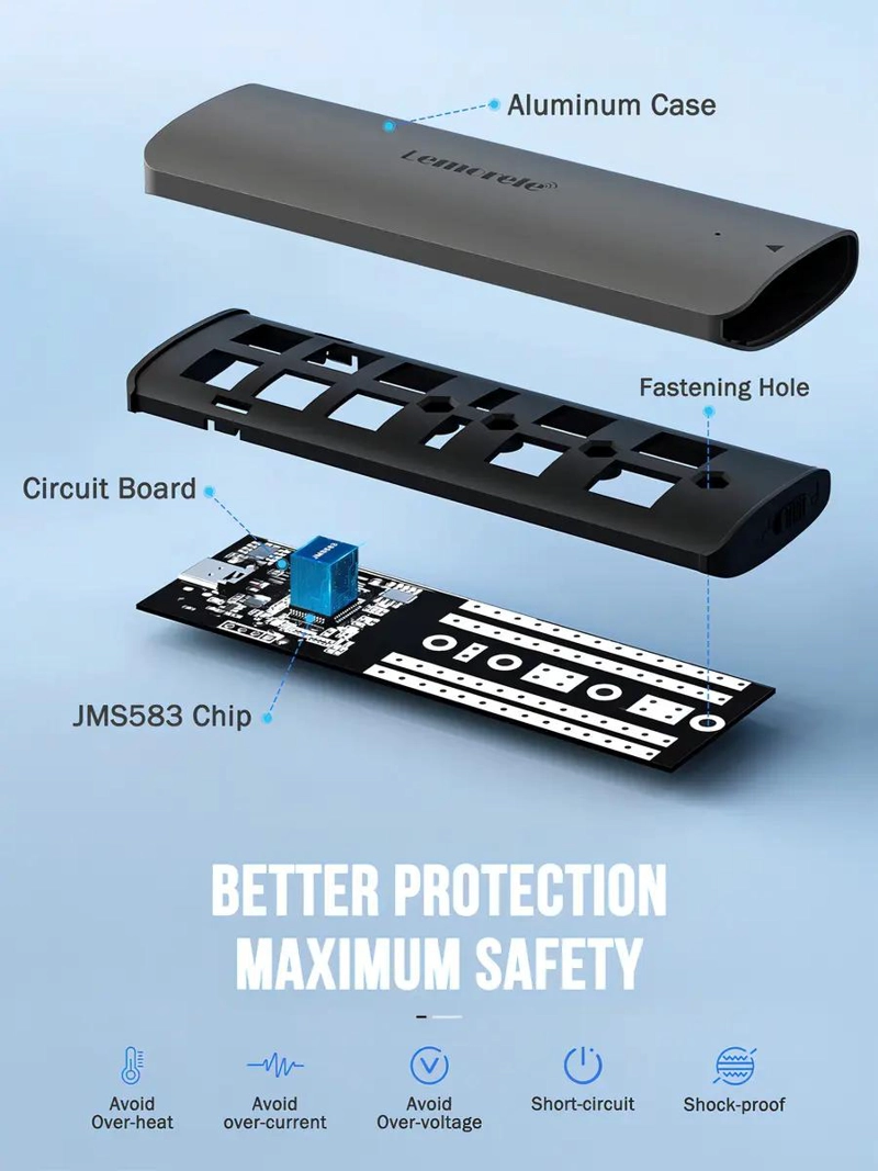 FUNDA PARA DISCO M.2 SSD NVME USB 3.1 TIPO C NEGRA - 3