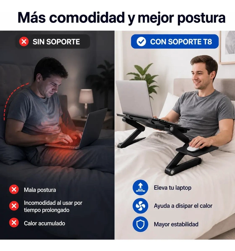 MESA PLEGABLE PARA LAPTOP CON VENTILADORES Y BANDEJA LATERAL - 4