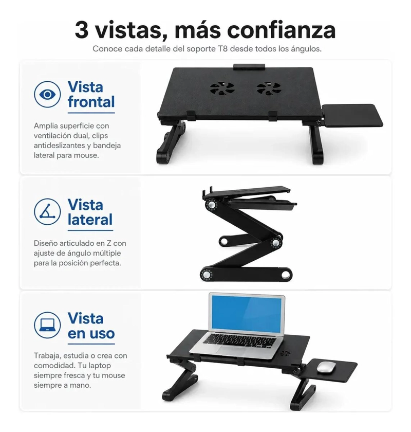 MESA PLEGABLE PARA LAPTOP CON VENTILADORES Y BANDEJA LATERAL - 5