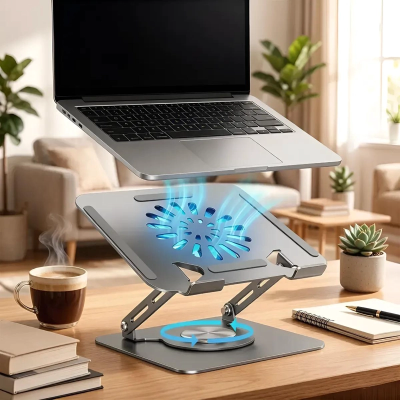 SOPORTE PARA NOTEBOOK CON VENTILADOR AJUSTABLE 360° ACERO - 1