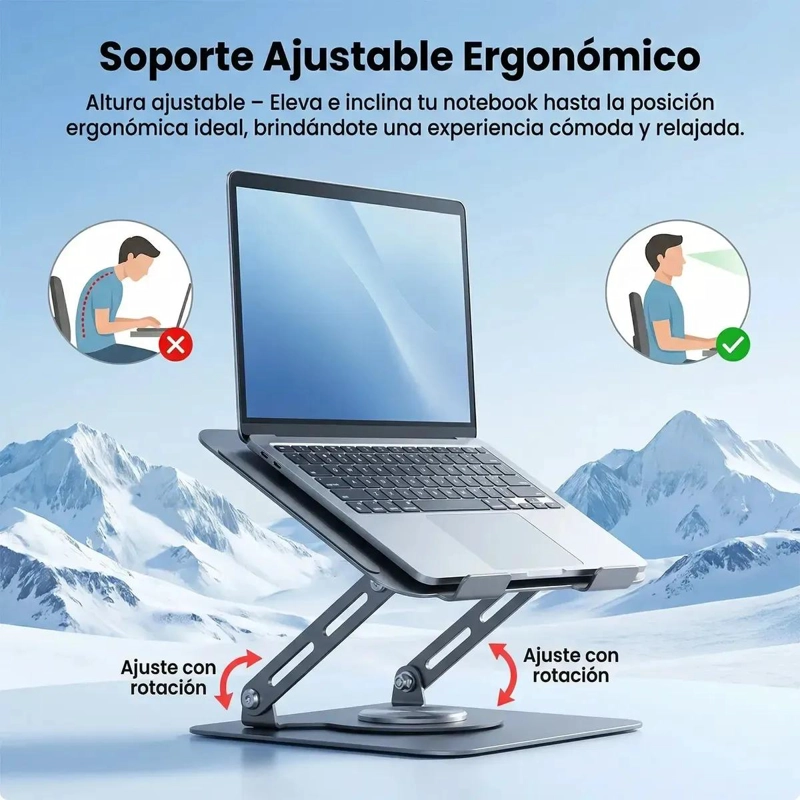 SOPORTE PARA NOTEBOOK CON VENTILADOR AJUSTABLE 360° ACERO - 2