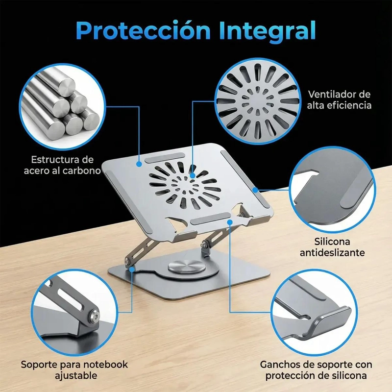 SOPORTE PARA NOTEBOOK CON VENTILADOR AJUSTABLE 360° ACERO - 5