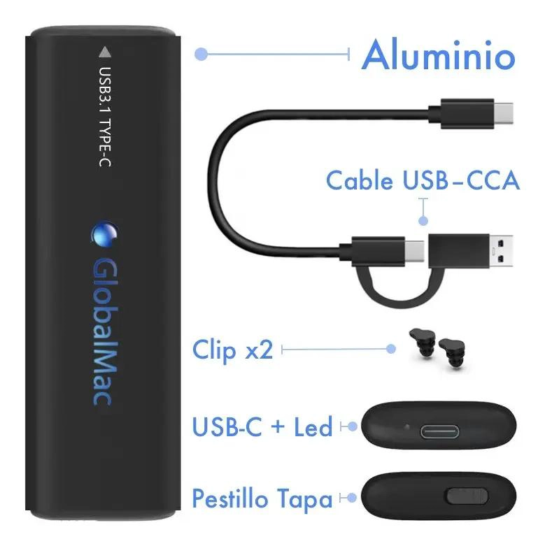 COFRE PARA DISCO SSD M.2 NVME Y SATA CON USB 3.0 Y USB-C - 2