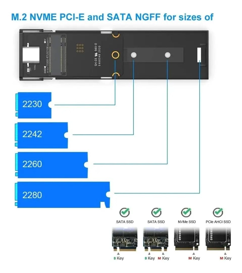 COFRE PARA DISCO SSD M.2 NVME Y SATA CON USB 3.0 Y USB-C - 5