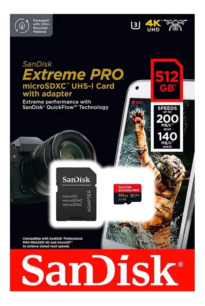 MEMORIA MICRO SD 512GB EXTREME PRO 200MB/S U3 V30 4K - 3