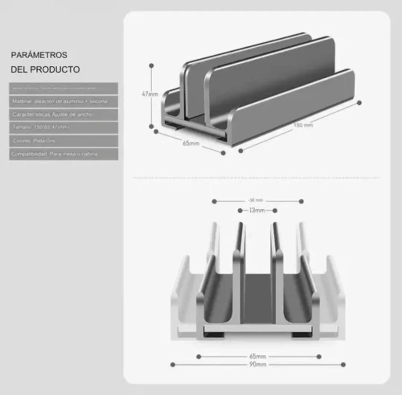 SOPORTE VERTICAL DE ALUMINIO PARA NOTEBOOK Y SMARTPHONE - 4