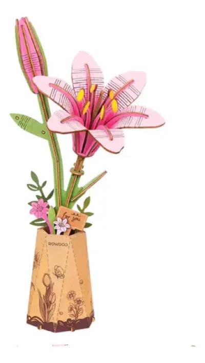 FLOR DE LIRIO ROSADA DE MADERA DECORATIVA - 1