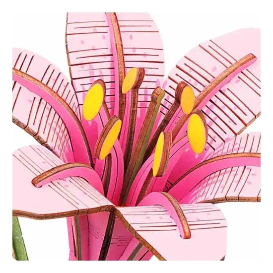 FLOR DE LIRIO ROSADA DE MADERA DECORATIVA - 3