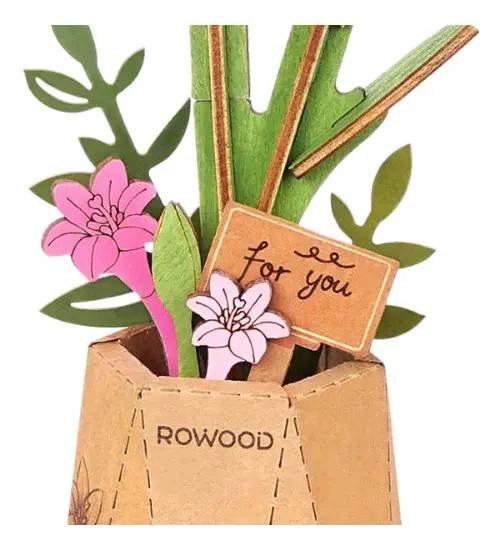 FLOR DE LIRIO ROSADA DE MADERA DECORATIVA - 4