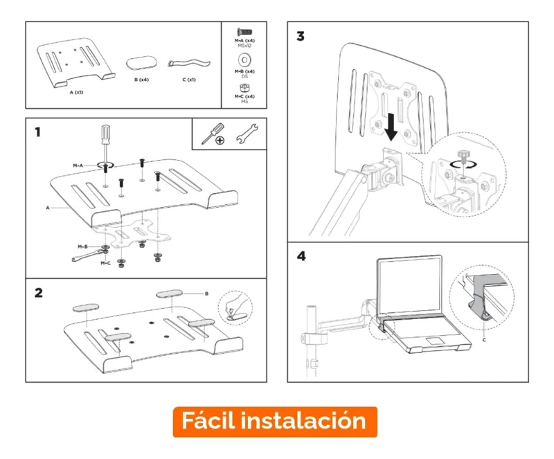 BANDEJA DE ACERO PARA SOPORTE DE NOTEBOOK Y MONITOR - 5