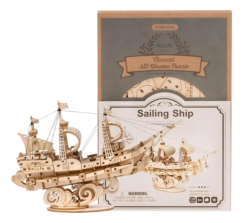 PUZZLE 3D BARCO DE MADERA 118 PIEZAS MODELO MERCANTE - 3