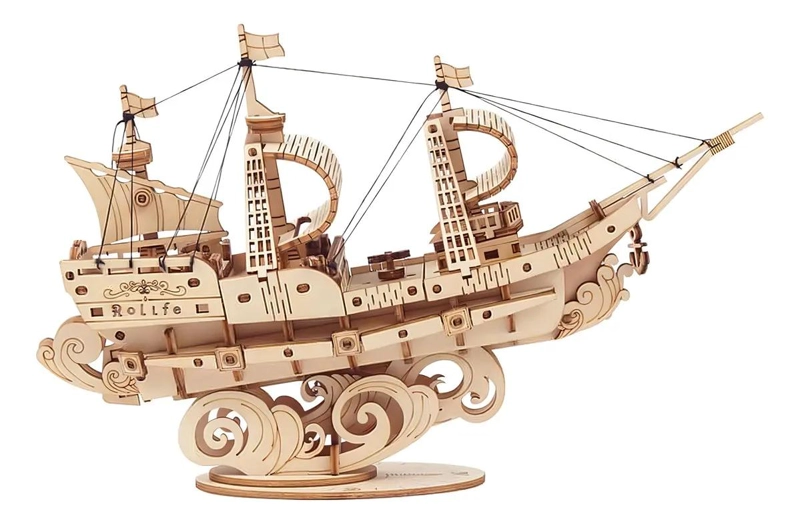 PUZZLE 3D BARCO DE MADERA 118 PIEZAS MODELO MERCANTE - 4