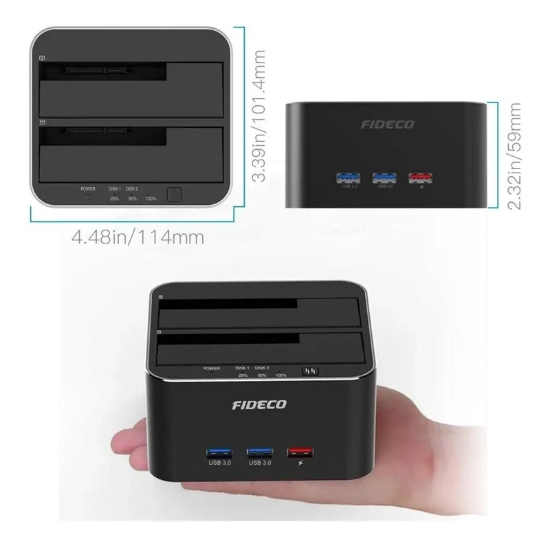 DOCKING STATION 2 BAHIAS CLONADOR SATA CON HUB USB 3.0 - 2