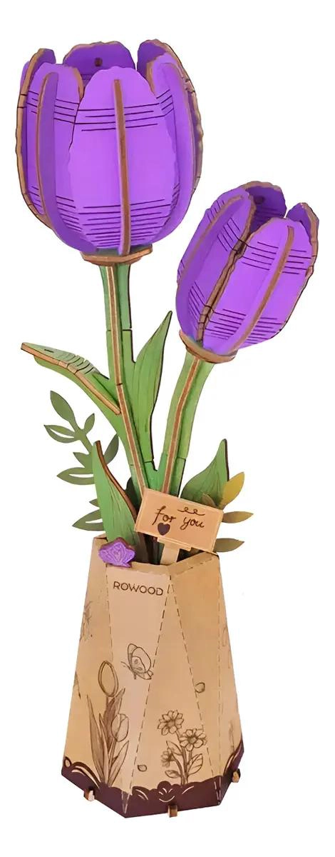 PUZZLE DE MADERA FLOR TULIPAN MORADO - 1