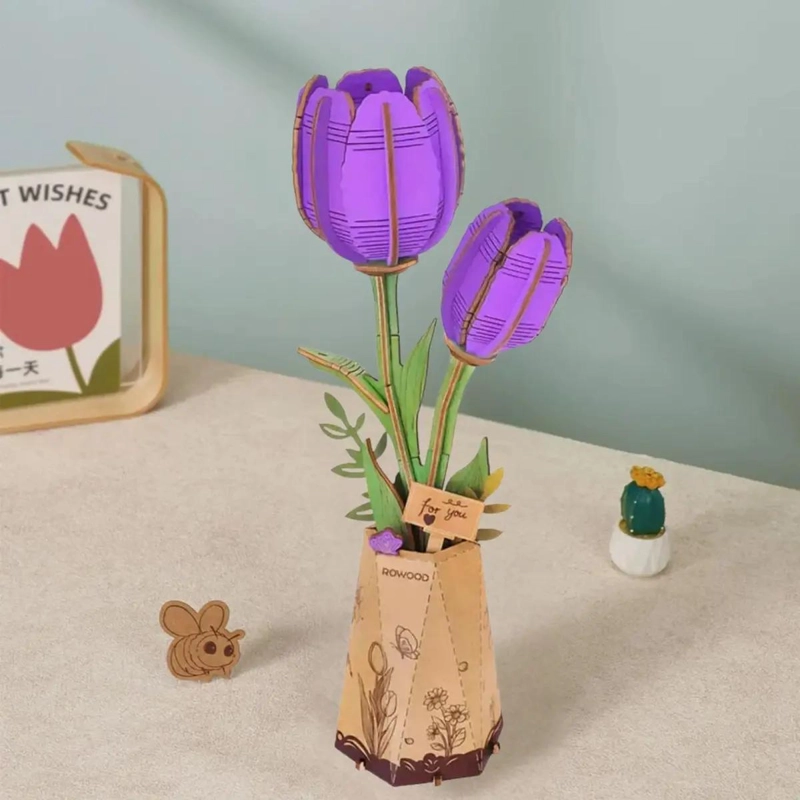 PUZZLE DE MADERA FLOR TULIPAN MORADO - 2