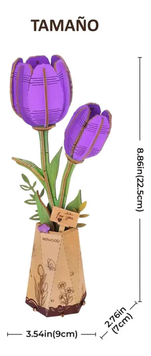 PUZZLE DE MADERA FLOR TULIPAN MORADO - 3