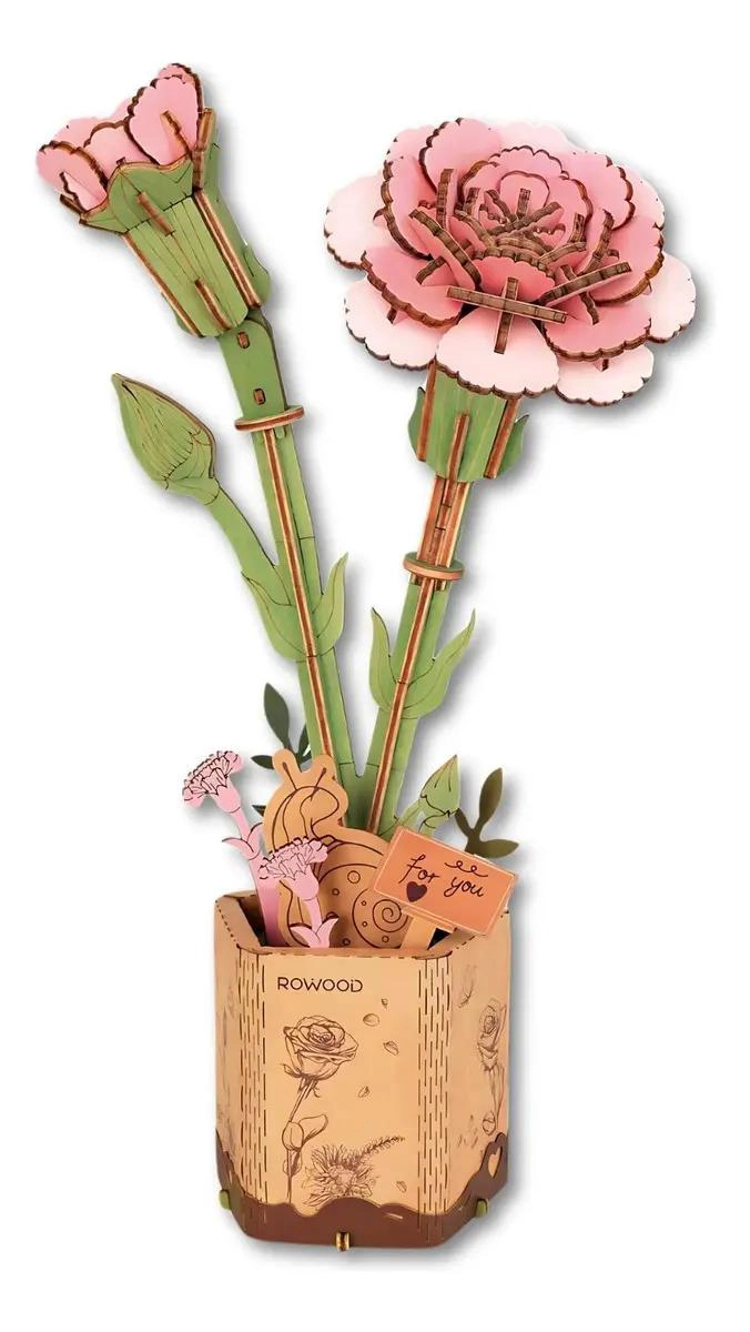 ROMPECABEZAS 3D DE MADERA CLAVEL ROSADO 124 PIEZAS - 1