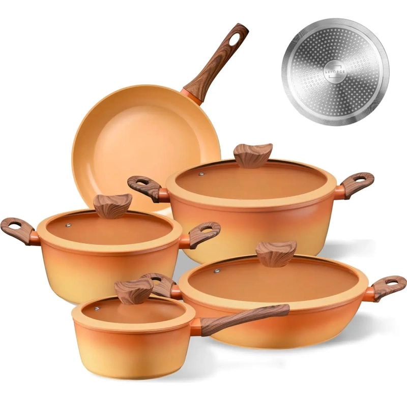 BATERIA DE COCINA ANTIADHERENTE CERAMICA 9 PIEZAS NARANJA - 1